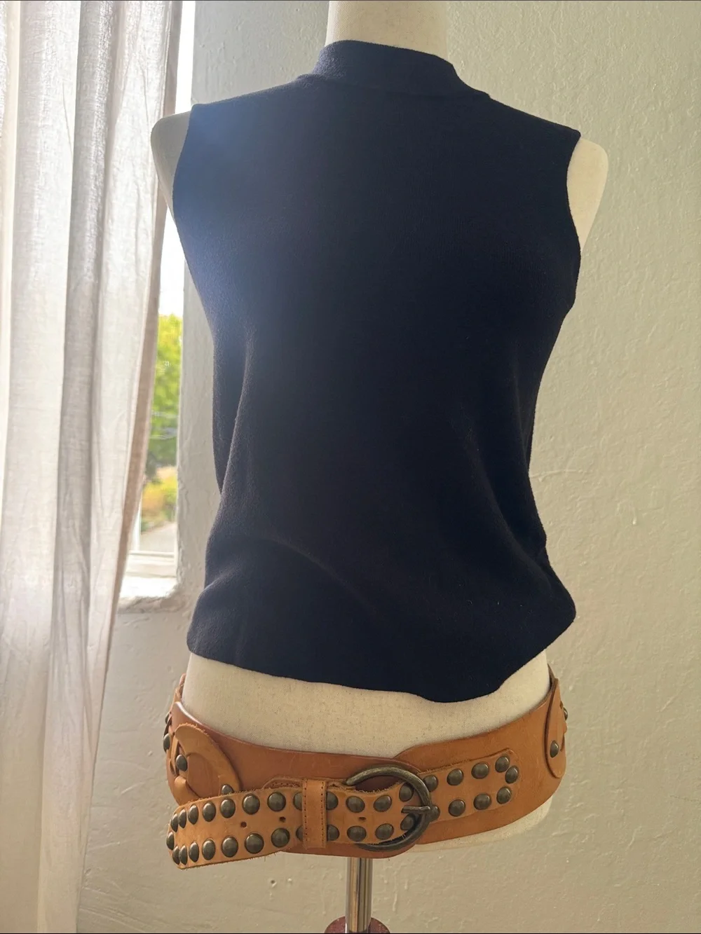 Betsey Johnson Studded Braided Leather Belt in Tan